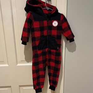 Kids Buffalo Plaid Hooded One-Piece - Red and Black